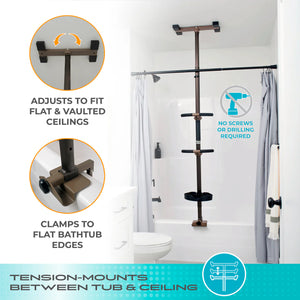 Wonder Bathtub Pole Premium – Floor-to-Ceiling Adjustable Bath Safety Grab Bar with Shower Caddy, Tension-Mounted Support Pole for Seniors & Mobility Assistance (7’–10’ Ceilings)
