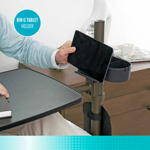 Freedom Overbed Table – Adjustable Height Swivel Bedside Table with 360° Rotating Tray, Cup Holder & Storage Pouch, Heavy-Duty Steel Frame, Multi-Use Laptop & Dining Table for Home Care & Bedroom