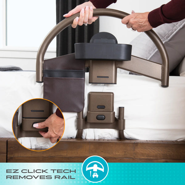 Wonder Click Bed Handle Premium – Detachable Safety Bed Rail with Storage Pouch & Cup Holder for Easy Bed Transfers