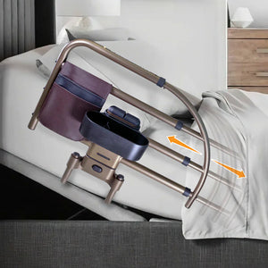 Wonder Click Extendable Bed Rail – Premium Adjustable Safety Bed Assist Rail with Curved Support Handle, EZ Click Detachable System, Storage Pouch & Cup Holder, Fits 10–12" Mattresses