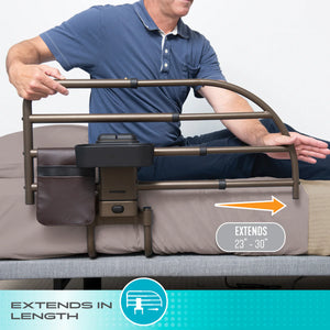 Wonder Click Extendable Bed Rail – Premium Adjustable Safety Bed Assist Rail with Curved Support Handle, EZ Click Detachable System, Storage Pouch & Cup Holder, Fits 10–12" Mattresses
