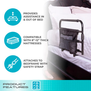 Wonder Pivot Bed Rail – Adjustable 180° Folding Safety Bed Assist Handle with Extension Bar, Fall Protection Support Rail for Elderly Adults, 300 lbs Capacity, Fits 8–12” Mattresses