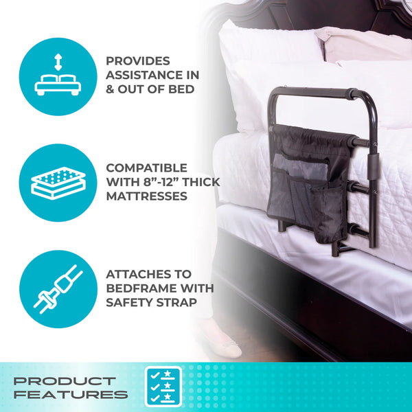 Wonder Pivot Bed Rail – Adjustable 180° Folding Safety Bed Assist Handle with Extension Bar, Fall Protection Support Rail for Elderly Adults, 300 lbs Capacity, Fits 8–12” Mattresses