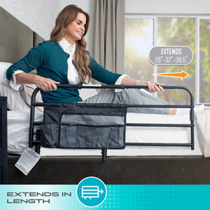 Wonder Pivot Bed Rail – Adjustable 180° Folding Safety Bed Assist Handle with Extension Bar, Fall Protection Support Rail for Elderly Adults, 300 lbs Capacity, Fits 8–12” Mattresses
