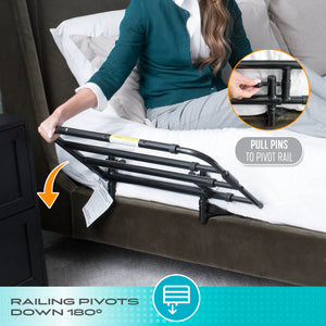 Wonder Pivot Bed Rail – Adjustable 180° Folding Safety Bed Assist Handle with Extension Bar, Fall Protection Support Rail for Elderly Adults, 300 lbs Capacity, Fits 8–12” Mattresses