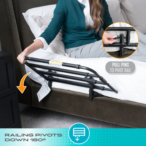 Wonder Pivot Bed Rail – Adjustable 180° Folding Safety Bed Assist Handle with Extension Bar, Fall Protection Support Rail for Elderly Adults, 300 lbs Capacity, Fits 8–12” Mattresses