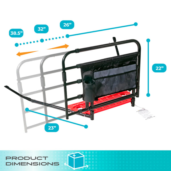 Wonder Pivot Bed Rail Tall – Adjustable Fold-Down Bed Safety Rail with Assist Handle, Fits Mattresses 8–16 Inches, Heavy Duty Steel Frame, 300 lb Capacity, Black