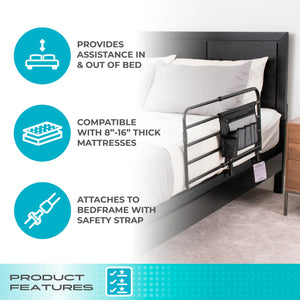 Wonder Pivot Bed Rail Tall – Adjustable Fold-Down Bed Safety Rail with Assist Handle, Fits Mattresses 8–16 Inches, Heavy Duty Steel Frame, 300 lb Capacity, Black