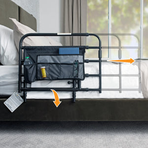 Wonder Pivot Bed Rail Tall – Adjustable Fold-Down Bed Safety Rail with Assist Handle, Fits Mattresses 8–16 Inches, Heavy Duty Steel Frame, 300 lb Capacity, Black