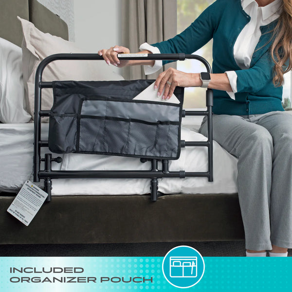 Wonder Pivot Bed Rail Tall – Adjustable Fold-Down Bed Safety Rail with Assist Handle, Fits Mattresses 8–16 Inches, Heavy Duty Steel Frame, 300 lb Capacity, Black