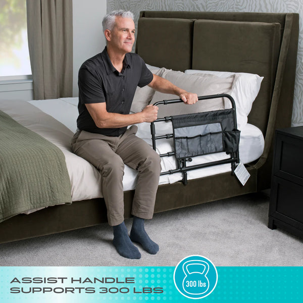 Wonder Pivot Bed Rail Tall – Adjustable Fold-Down Bed Safety Rail with Assist Handle, Fits Mattresses 8–16 Inches, Heavy Duty Steel Frame, 300 lb Capacity, Black