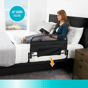 30'' Safety Bed Rail for Elderly Adults with Padded Pouch, Foldable Support Handle, 300 lbs Heavy Duty Bed Assist Rail, Fall Prevention Bed Guard with Easy Installation Strap