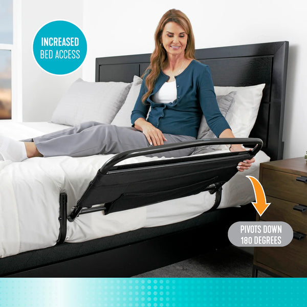30'' Safety Bed Rail for Elderly Adults with Padded Pouch, Foldable Support Handle, 300 lbs Heavy Duty Bed Assist Rail, Fall Prevention Bed Guard with Easy Installation Strap