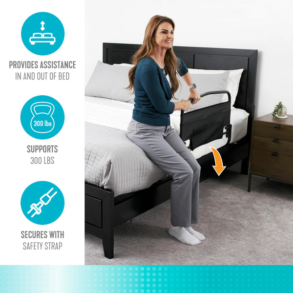 30'' Safety Bed Rail for Elderly Adults with Padded Pouch, Foldable Support Handle, 300 lbs Heavy Duty Bed Assist Rail, Fall Prevention Bed Guard with Easy Installation Strap