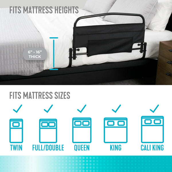 30'' Safety Bed Rail for Elderly Adults with Padded Pouch, Foldable Support Handle, 300 lbs Heavy Duty Bed Assist Rail, Fall Prevention Bed Guard with Easy Installation Strap