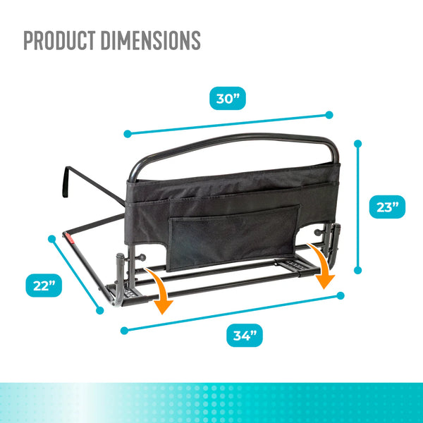 30'' Safety Bed Rail for Elderly Adults with Padded Pouch, Foldable Support Handle, 300 lbs Heavy Duty Bed Assist Rail, Fall Prevention Bed Guard with Easy Installation Strap
