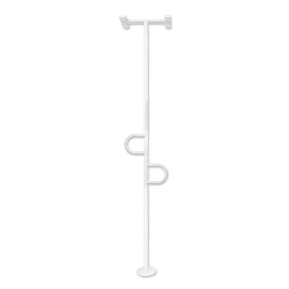Double Handle Floor-to-Ceiling Grab Bar – Adjustable Safety Support Pole for Elderly & Mobility Assistance, Tension Mounted Stand Assist Rail, No-Drill Installation, 300 lbs Capacity