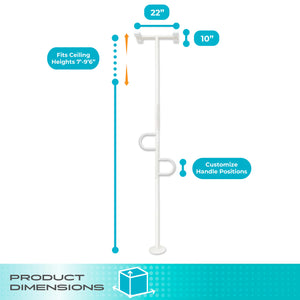 Double Handle Floor-to-Ceiling Grab Bar – Adjustable Safety Support Pole for Elderly & Mobility Assistance, Tension Mounted Stand Assist Rail, No-Drill Installation, 300 lbs Capacity