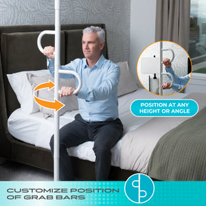 Double Handle Floor-to-Ceiling Grab Bar – Adjustable Safety Support Pole for Elderly & Mobility Assistance, Tension Mounted Stand Assist Rail, No-Drill Installation, 300 lbs Capacity
