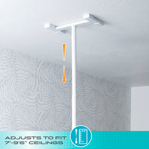 Double Handle Floor-to-Ceiling Grab Bar – Adjustable Safety Support Pole for Elderly & Mobility Assistance, Tension Mounted Stand Assist Rail, No-Drill Installation, 300 lbs Capacity