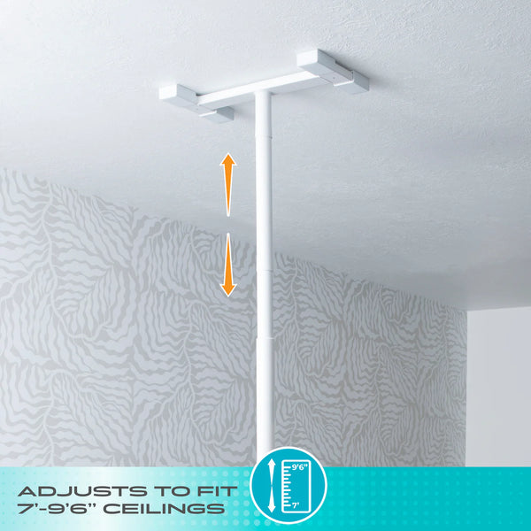 Double Handle Floor-to-Ceiling Grab Bar – Adjustable Safety Support Pole for Elderly & Mobility Assistance, Tension Mounted Stand Assist Rail, No-Drill Installation, 300 lbs Capacity