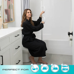 Double Handle Floor-to-Ceiling Grab Bar – Adjustable Safety Support Pole for Elderly & Mobility Assistance, Tension Mounted Stand Assist Rail, No-Drill Installation, 300 lbs Capacity
