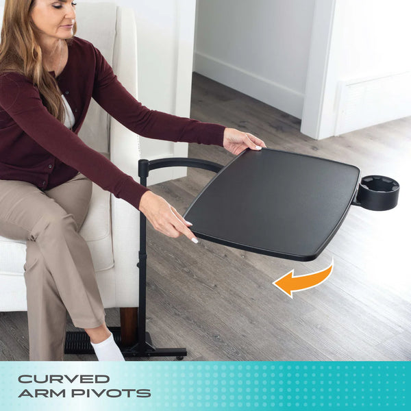 Wonder Tray XL Adjustable Overbed & Couch Tray Table – Swivel Arm TV Dinner Stand with Cup Holder, Laptop Support Wedges, Height Adjustable Rolling Side Table for Sofa, Bed & Recliner