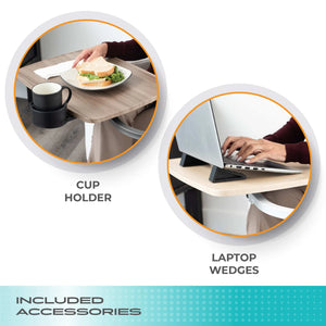 Wonder Tray XL Adjustable Overbed & Couch Tray Table – Swivel Arm TV Dinner Stand with Cup Holder, Laptop Support Wedges, Height Adjustable Rolling Side Table for Sofa, Bed & Recliner