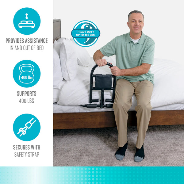 Prime Bed Handle Heavy-Duty Safety Bed Rail for Seniors & Adults, Bariatric Bed Assist Handle with Secure Safety Strap, Removable Support Rail, 400 lbs Capacity, Fits 6-15 Inch Mattresses