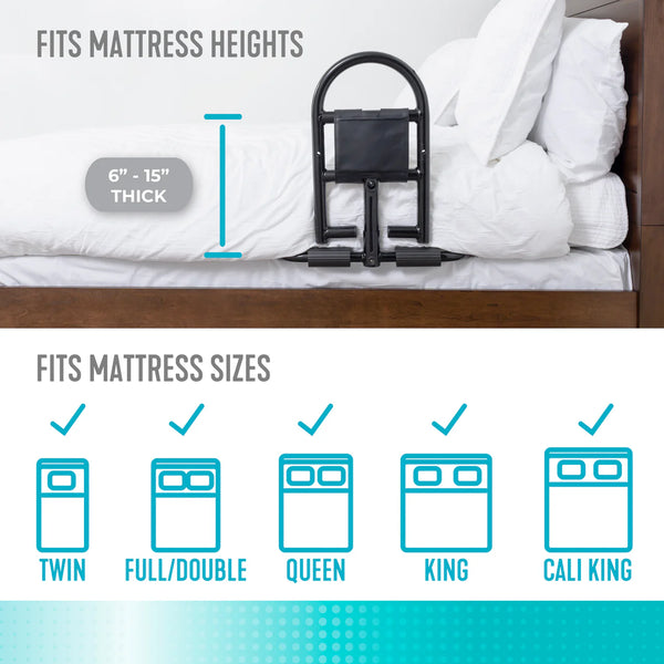 Prime Bed Handle Heavy-Duty Safety Bed Rail for Seniors & Adults, Bariatric Bed Assist Handle with Secure Safety Strap, Removable Support Rail, 400 lbs Capacity, Fits 6-15 Inch Mattresses