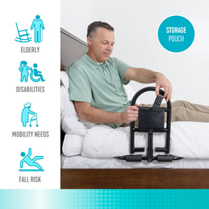 Prime Bed Handle Heavy-Duty Safety Bed Rail for Seniors & Adults, Bariatric Bed Assist Handle with Secure Safety Strap, Removable Support Rail, 400 lbs Capacity, Fits 6-15 Inch Mattresses