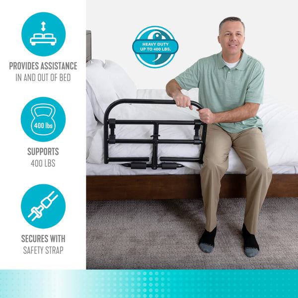 Prime Safety Bed Rail – Heavy Duty 27” Bed Assist Rail, 400 lbs Support Handle, Portable Bed Guard for Elderly & Adults, Fits 6”–15” Mattresses, Powder-Coated Steel Frame, Tool-Free Installation, Black