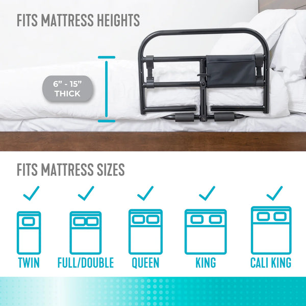 Prime Safety Bed Rail – Heavy Duty 27” Bed Assist Rail, 400 lbs Support Handle, Portable Bed Guard for Elderly & Adults, Fits 6”–15” Mattresses, Powder-Coated Steel Frame, Tool-Free Installation, Black