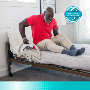 EZ Click LTC Bed Handle Set of 2 for Hospital Beds, Heavy-Duty Safety Assist Rails, 500 lb Capacity, EZ Release Button, Organizer Pouch, Steel Support Handles for Safe Bed Transfers