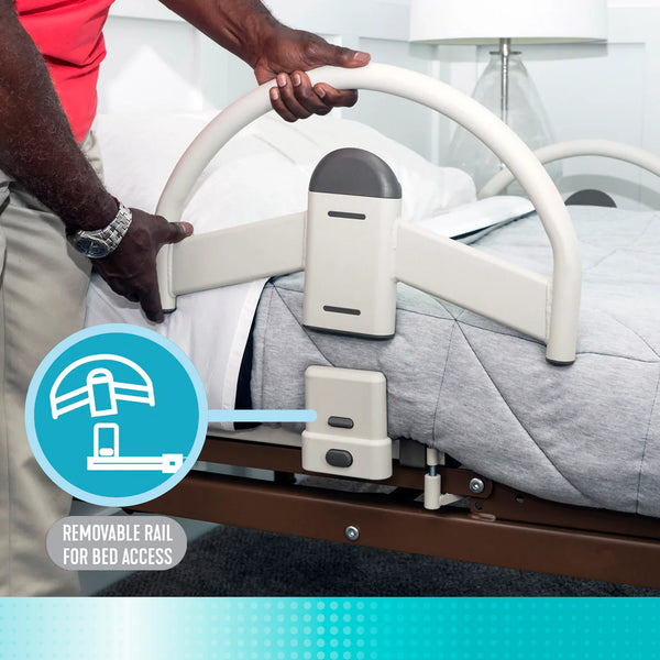 EZ Click LTC Bed Handle Set of 2 for Hospital Beds, Heavy-Duty Safety Assist Rails, 500 lb Capacity, EZ Release Button, Organizer Pouch, Steel Support Handles for Safe Bed Transfers