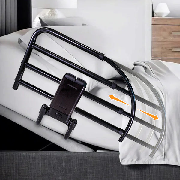 Click-N-Go Extendable Bed Rail – Adjustable Safety Bed Guard with Support Handle, Fall Prevention Protection, Easy Click Release System, Steel Frame for Traditional & Adjustable Beds