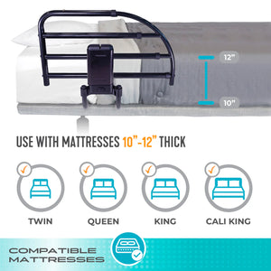 Click-N-Go Extendable Bed Rail – Adjustable Safety Bed Guard with Support Handle, Fall Prevention Protection, Easy Click Release System, Steel Frame for Traditional & Adjustable Beds