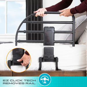 Click-N-Go Extendable Bed Rail – Adjustable Safety Bed Guard with Support Handle, Fall Prevention Protection, Easy Click Release System, Steel Frame for Traditional & Adjustable Beds