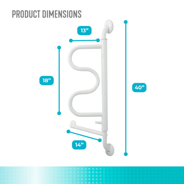 Curved Folding Grab Bar with 180° Pivot & 5 Lock Positions, Heavy-Duty Wall Mounted Safety Support Rail for Bathroom & Mobility Assistance, 300 lbs Capacity, Steel Frame