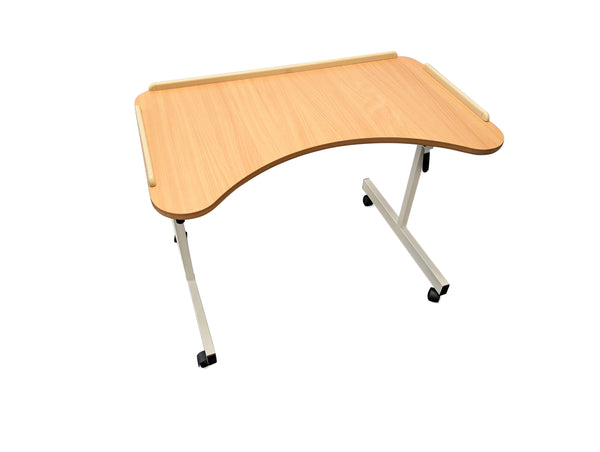 Kidney Table with Lockable Castors Adjustable Height Wheelchair and Armchair Friendly Work Surface