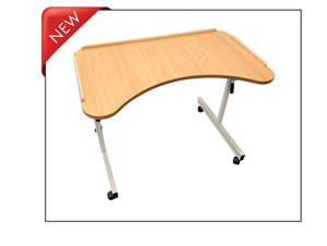 Kidney Table with Lockable Castors Adjustable Height Wheelchair and Armchair Friendly Work Surface