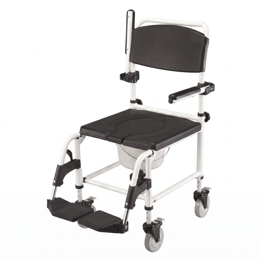 Attendant Shower Commode Chair – Adjustable Height with Polyurethane Seat
